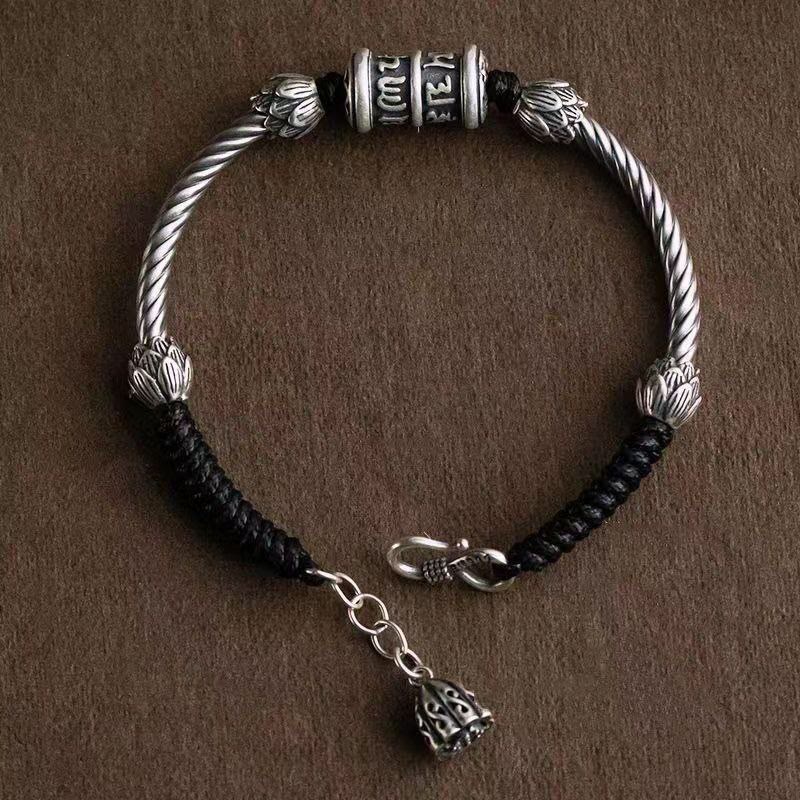 Buddha Stones Om Mani Padme Hum Lotus Peace Braided Bracelet - image 1