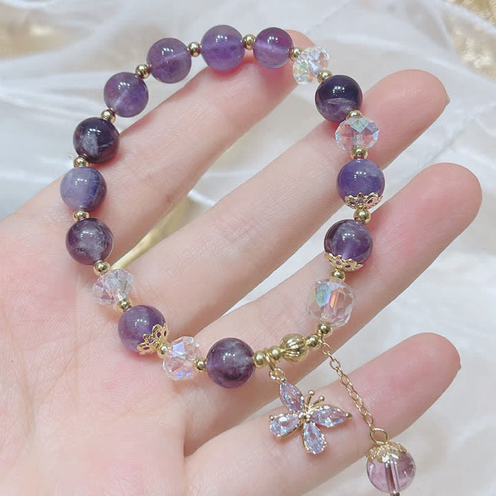 Buddha Stones Natural Amethyst Crystal Spiritual Butterfly Charm Bracelet - image 8