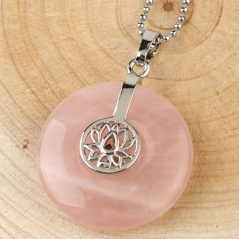 Buddha Stones Various Crystal Amethyst Pink Crystal Lotus Healing Necklace Pendant - Pink Crystal - image 8