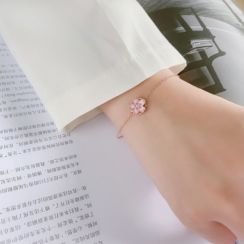 Buddha Stones 925 Sterling Silver Cherry Blossom Blessing Chain Bracelet Rotatable Ring - image 10