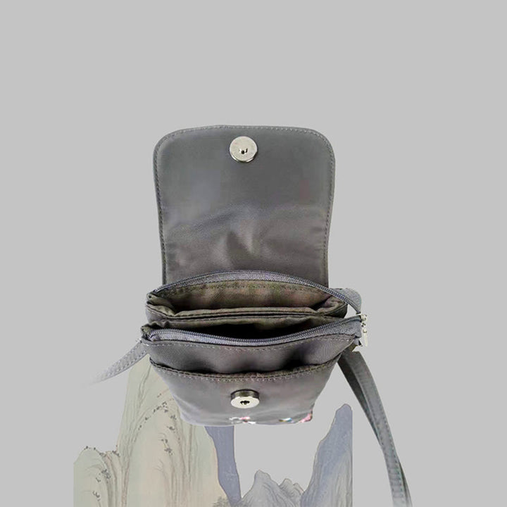 Buddha Stones Waterproof Handmade Embroidered Lotus Flowers Crossbody Bag Shoulder Bag Cellphone Bag - image 9