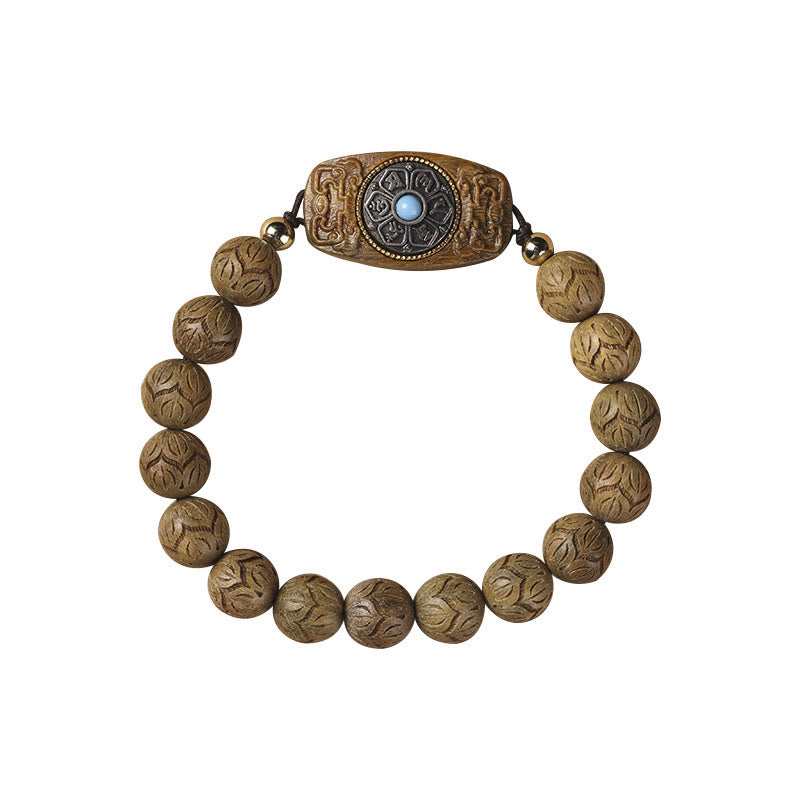 Buddha Stones Green Sandalwood Ebony Wood Sandalwood Om Mani Padme Hum Soothing Bracelet - image 7