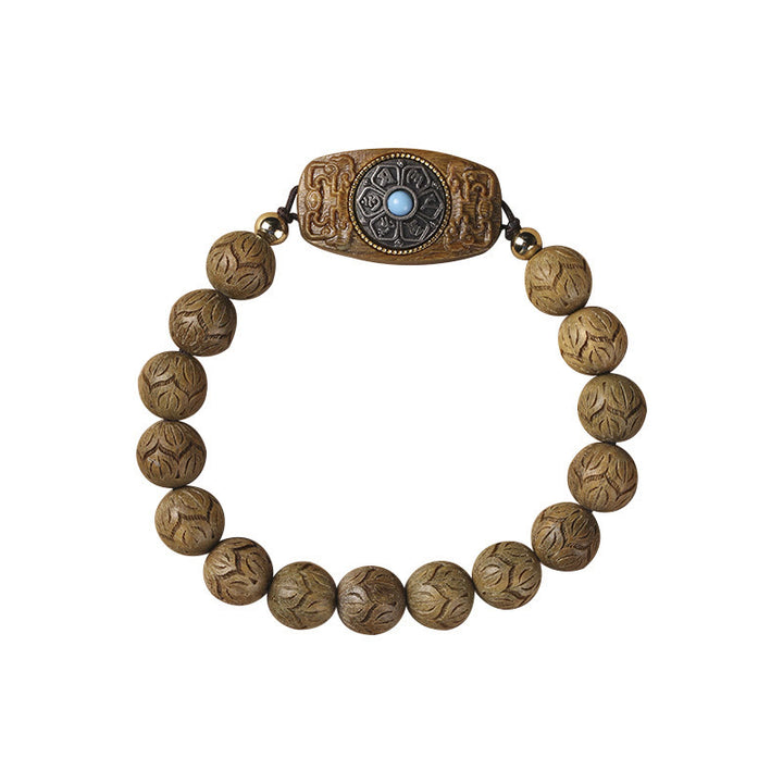 Buddha Stones Green Sandalwood Ebony Wood Sandalwood Om Mani Padme Hum Soothing Bracelet - image 7