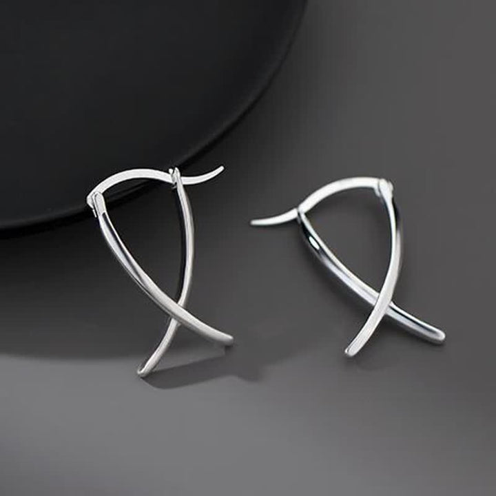 Geometric Cross Design Luck Hoop Earrings - image 1