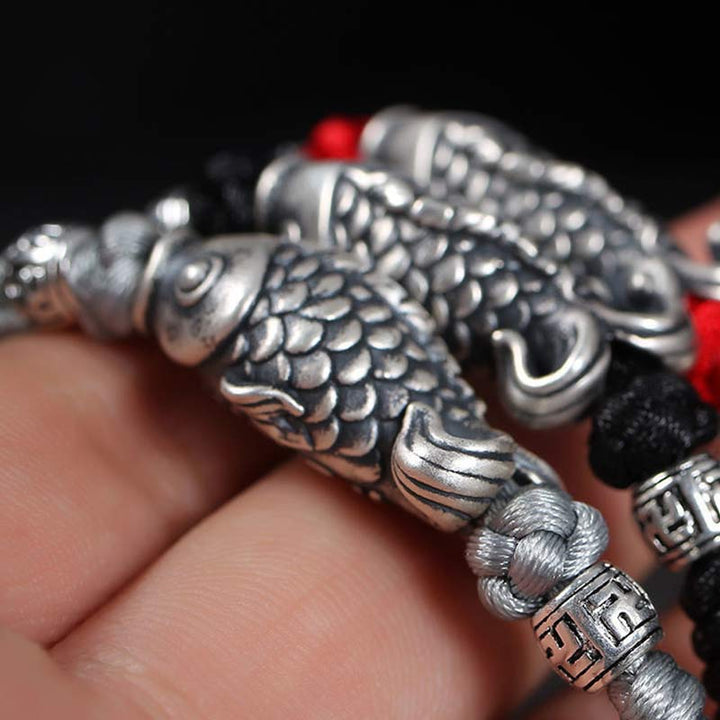 Buddha Stones Silver Luck Koi Fish Braided String Bracelet - image 9