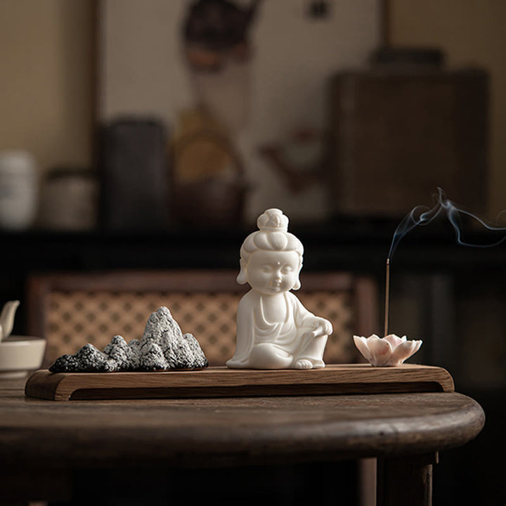 Buddha Stones Lotus Flower Tathagata Kwan Yin Avalokitesvara Ksitigarbha Meditation Ceramic Stick Incense Burner Decoration - image 8