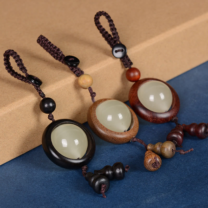 Buddha Stones Red Sandalwood Ebony Wood Green Sandalwood Luminous Lucky Bead Gourd Peace Key Chain - image 1