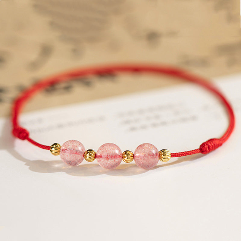 Buddha Stones Strawberry Crystal Beads Luck Red String Anklet - image 3