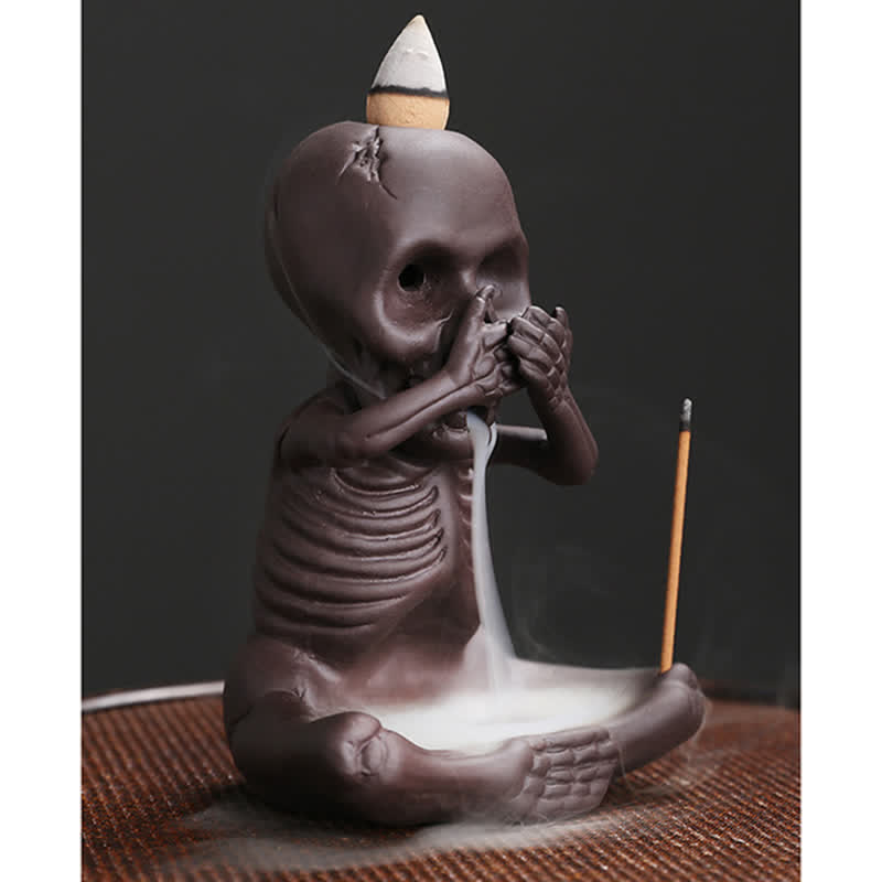 Buddha Stones Little Skull Ghost Purple Clay Backflow Smoke Fountain Peace Incense Burner Decoration - image 9