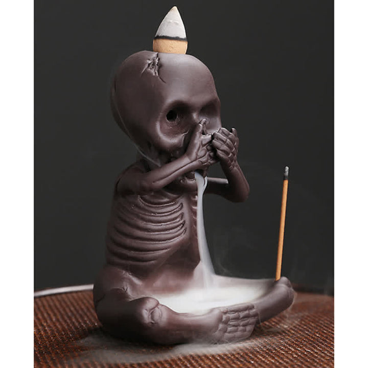 Buddha Stones Little Skull Ghost Purple Clay Backflow Smoke Fountain Peace Incense Burner Decoration - image 9