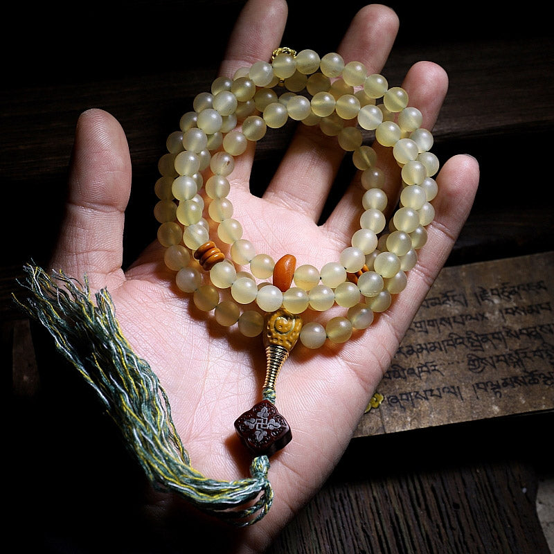 Buddha Stones 108 Mala Beads Tibet Sheep Horn Amber Luck Bracelet - image 5