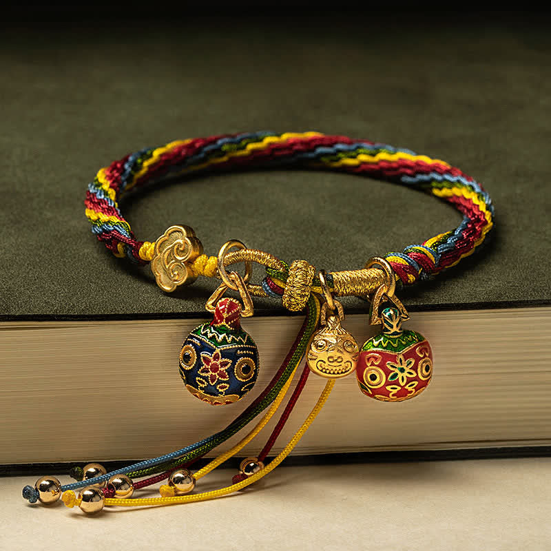 Buddha Stones Gold Swallowing Beast Family Luck Reincarnation Knot Colorful String Bracelet - Gold Swallowing Beast Family(Wrist Circumference 16-26cm) - image 4