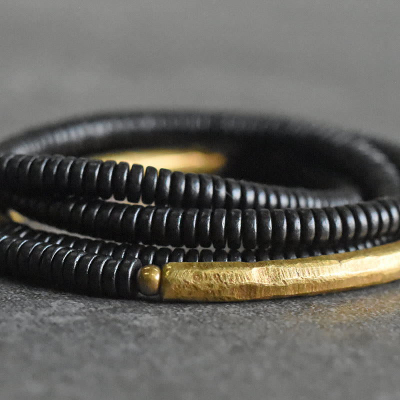 Buddha Stones Ebony Wood Brass Copper Balance Multilayered Bracelet - image 8