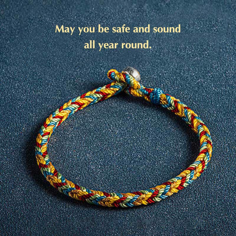 Buddha Stones "May you be safe and sound all year round" Lucky Multicolored Bracelet - Orange Blue Red Green - 19cm - image 0