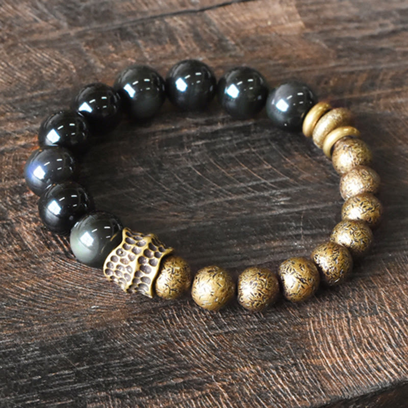 Buddha Stones Rainbow Obsidian Copper Bead Positive Transformation Bracelet - 18cm - image 0