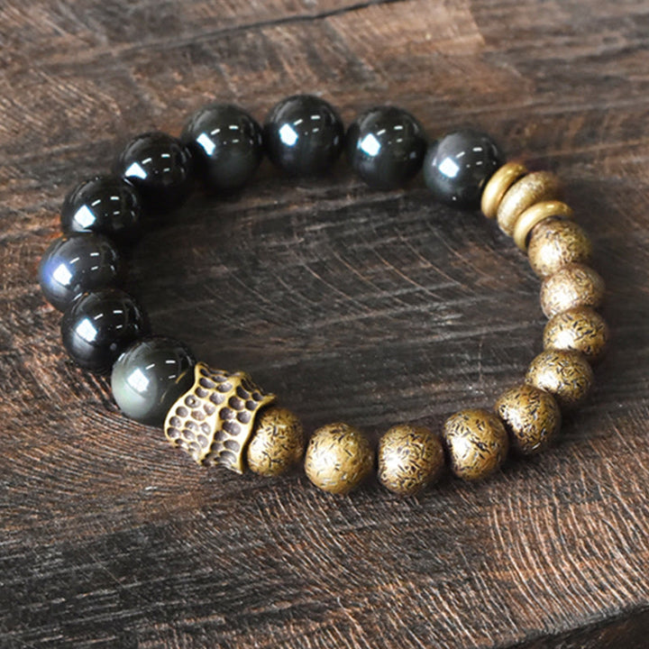 Buddha Stones Rainbow Obsidian Copper Bead Positive Transformation Bracelet - 18cm - image 0