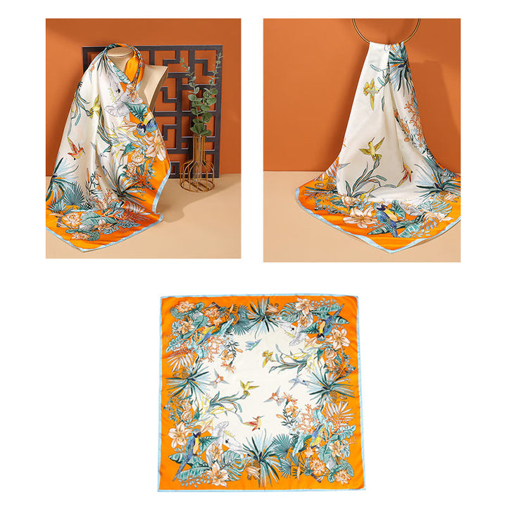 Buddha Stones Pastoral Scene Hot Air Balloon Spring Blossom 100% Mulberry Silk Neck Hair Scarf - image 35