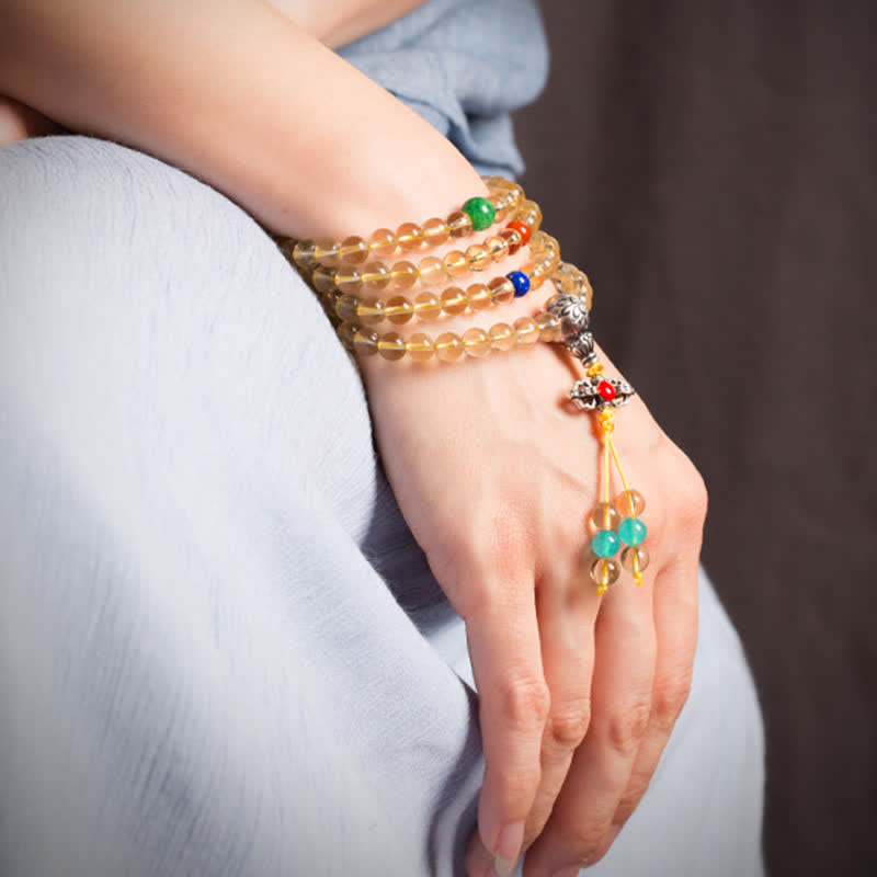 925 Sterling Silver 108 Mala Beads Natural Citrine Red Agate Amber Pleasure Charm Bracelet - image 3