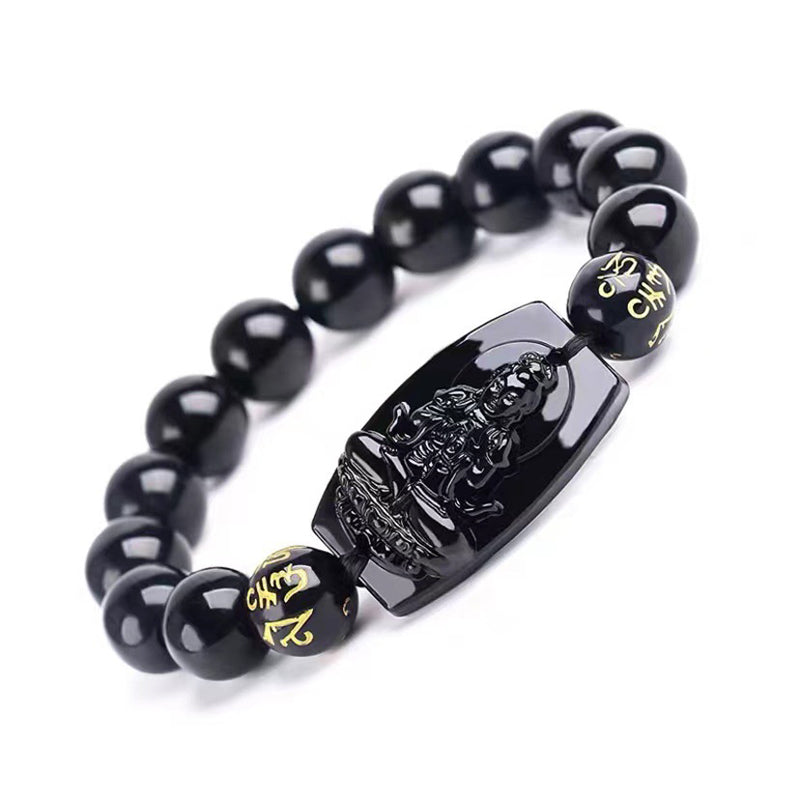Buddha Stones Chinese Zodiac Obsidian Protection Bracelet - Goat & Monkey-14mm - image 5