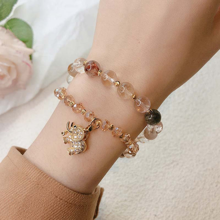 Buddha Stones Rose Quartz Elephant Healing Energy Charm Bracelet - image 8