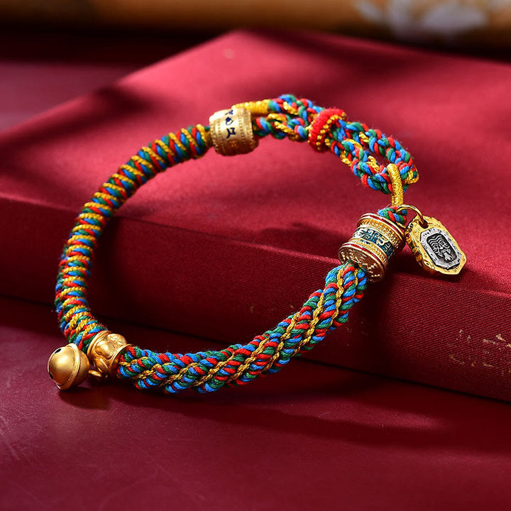 Buddha Stones Tibetan Om Mani Padme Hum Carved Zakiram Goddess of Wealth Charm Amulet Bracelet - Multicolored(Wrist Circumference 14-20cm) - image 0
