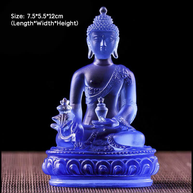 Buddha Stones Medicine Buddha Handmade Liuli Crystal Art Piece Compassion Statue Home Office Offering Decoration - 7.5*5.5*12cm - Medicine Buddha - image 3