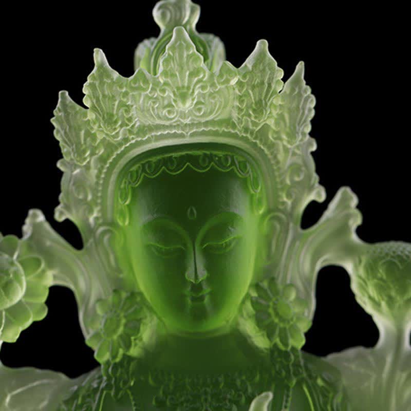 Buddha Stones Bodhisattva Green Tara Handmade Liuli Crystal Art Piece Protection Home Office Statue Decoration - image 2
