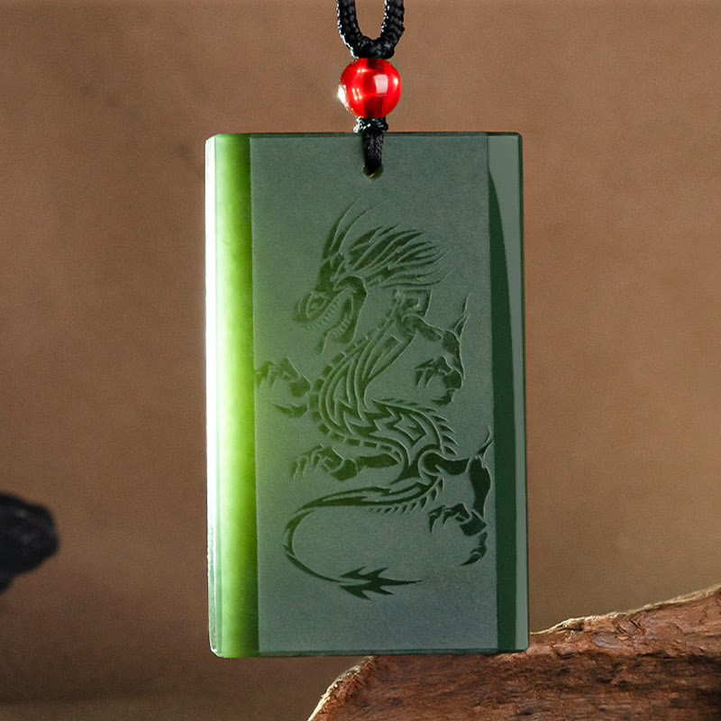 Buddha Stones Hetian Cyan Jade Dragon Engraved Success Necklace Pendant - image 6