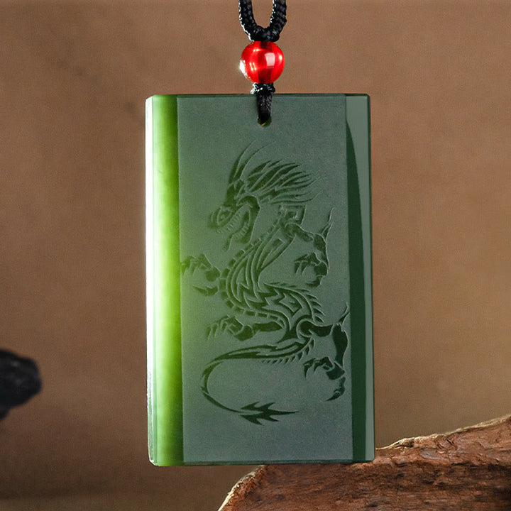 Buddha Stones Hetian Cyan Jade Dragon Engraved Success Necklace Pendant - image 6