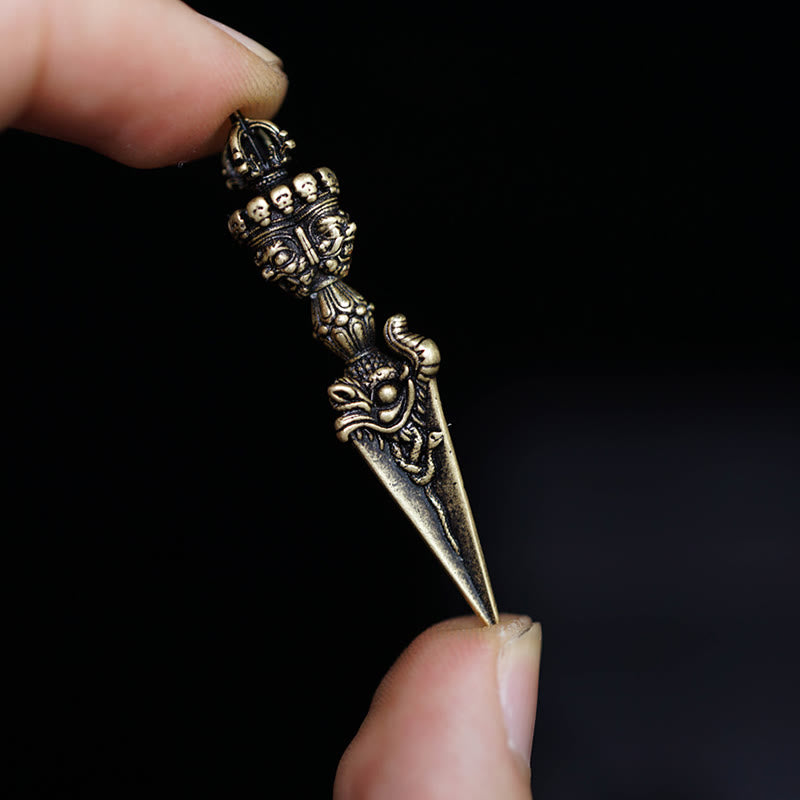 Buddha Stones Tibet Dorje Vajra Engraved Spiritual Power Pendant Hanging Decoration - Bronze - Pendant Only(9.6*47mm) - image 6