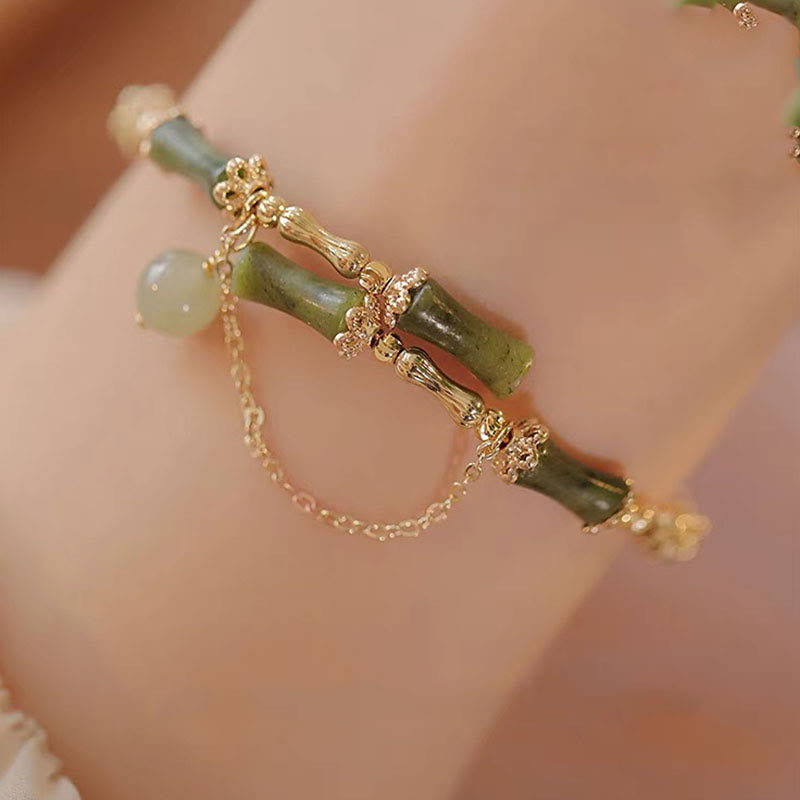 Buddha Stones Bamboo Jade Pattern Luck Bracelet Bangle - image 2