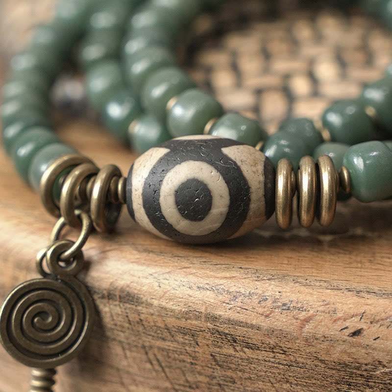 Cyan Bodhi Seed Dzi Bead Wisdom Peace Triple Wrap Bracelet - image 3