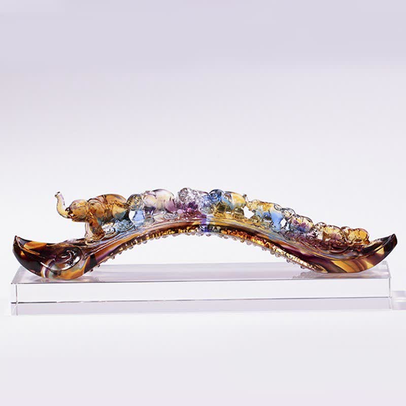 Buddha Stones Handmade Liuli Crystal Ruyi Elephant Art Piece Home Decoration With Crystal Base - image 8