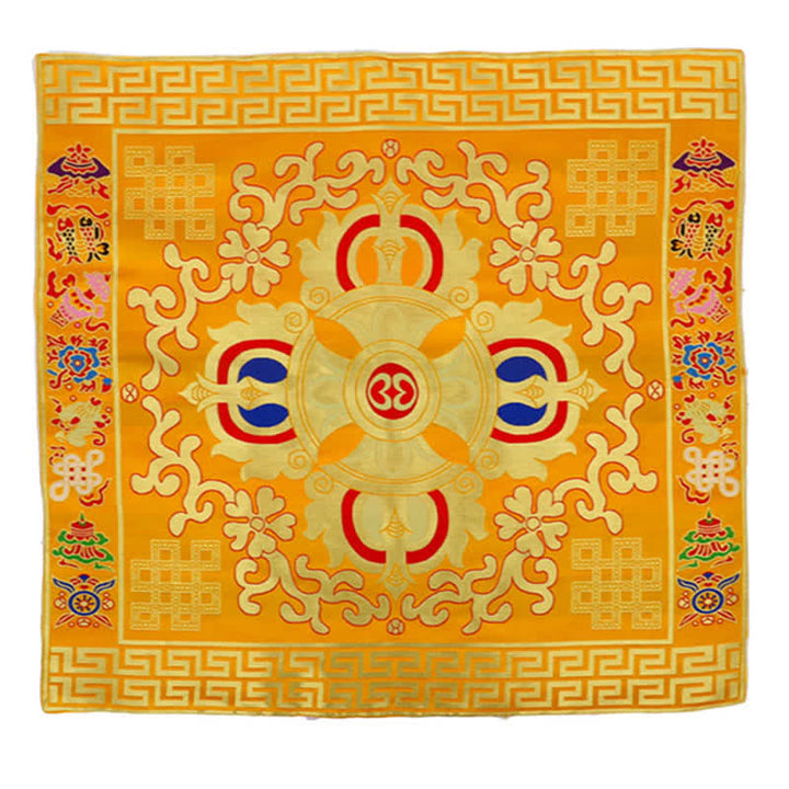 Flower Endless Knot Prayer Altar Mat Healing Meditation 8 Auspicious Symbols Mat Table Runner - Flower - Yellow - image 0