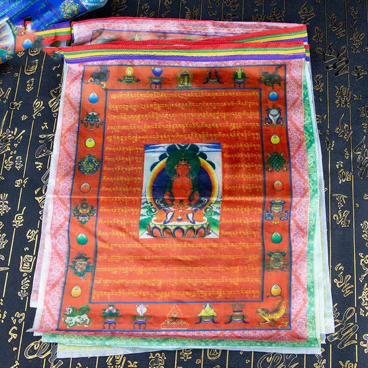 Buddha Stones Tibetan 5 Colors Windhorse Buddha Tara Scriptures Healing Auspicious Outdoor Prayer Flag - image 3