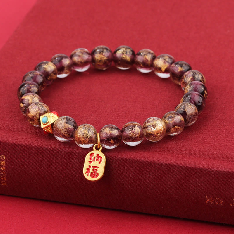 Buddha Stones Tibetan Incense Ash Liuli Glass Bead Lucky Fortune Fu Character Charm Bracelet - Purple Liuli Glass Bead(Wrist Circumference 14-15cm) - image 11