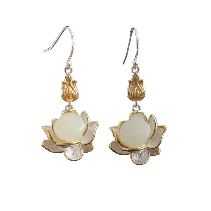 Buddha Stones White Jade Protection Harmony Drop Earrings - image 11