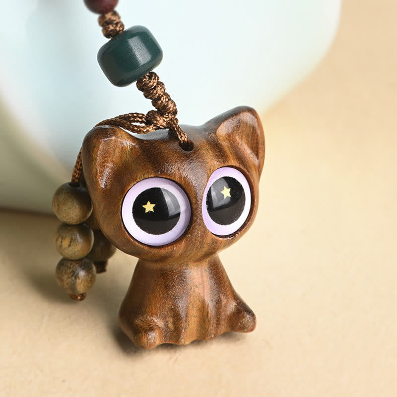 Buddha Stones Green Sandalwood Lucky Cat Koi Fish Cure Key Chain Phone Hanging Decoration - image 19