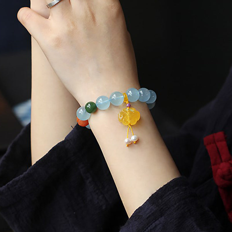 Buddha Stones Natural Aquamarine Amber Chinese Knotting Charm Peace Bracelet - image 3