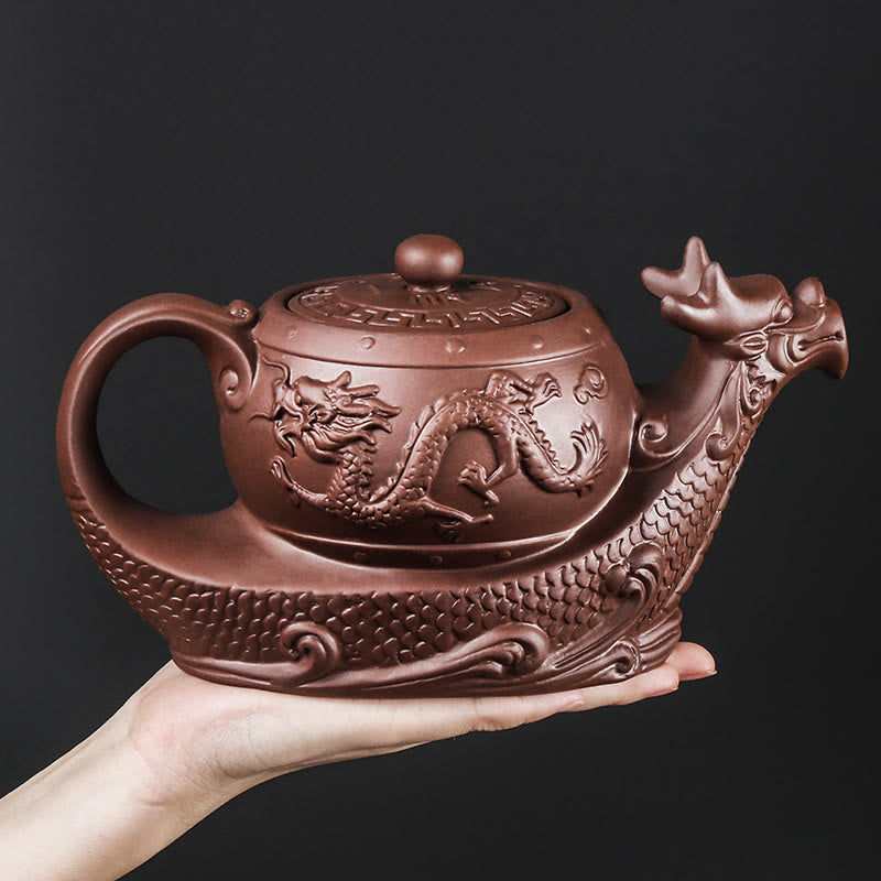 Buddha Stones Vintage Dragon Auspicious Clouds Purple Clay Ceramic Teapot - image 3