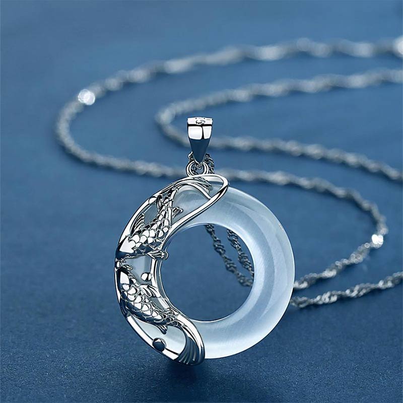 Buddha Stones Natural White Jade Koi Lucky Necklace - White Jade(Calm♥Healing) - image 0