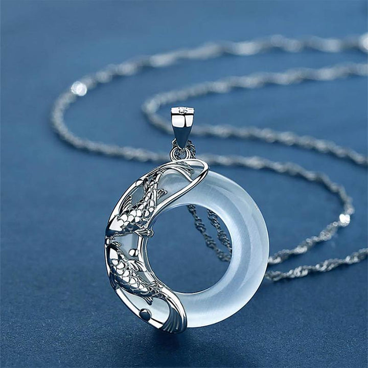 Buddha Stones Natural White Jade Koi Lucky Necklace - White Jade(Calm♥Healing) - image 0