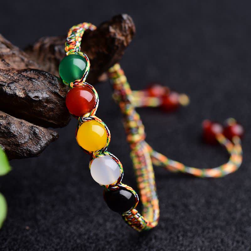 Buddha Stones Colorful Agate Metal Wood Water Fire Earth Five Elements String Bracelet - image 6