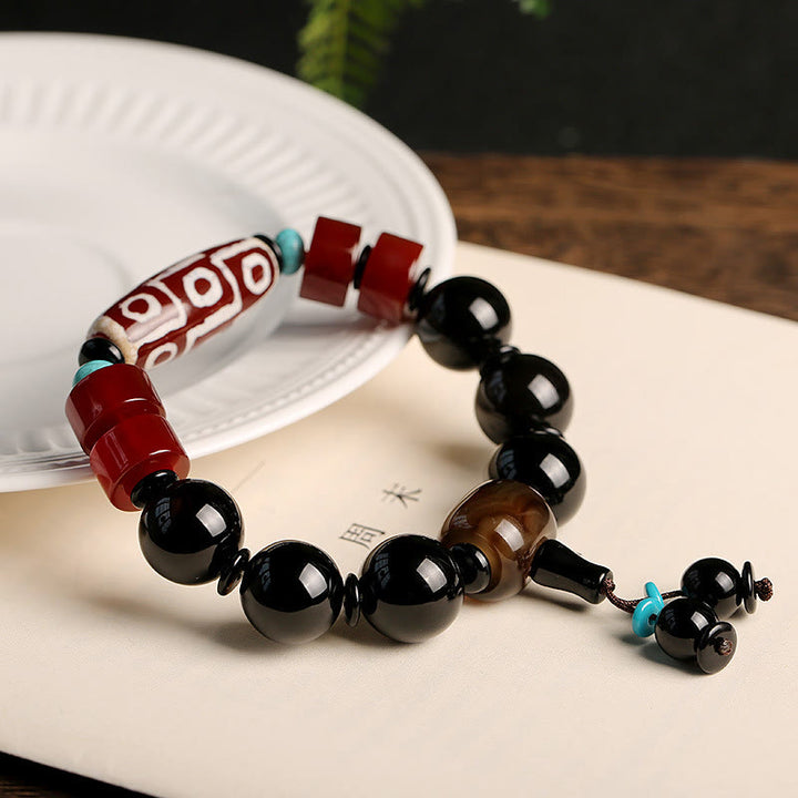 Buddha Stones Tibetan Nine-Eye Dzi Bead Black Onyx Wealth Protection Bracelet - image 4