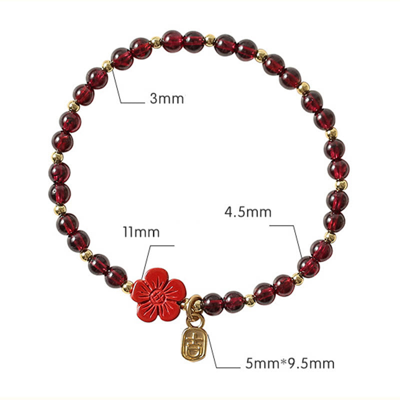 Buddha Stones 14K Gold Plated Natural Garnet Cinnabar Flower Calm Bracelet - image 9