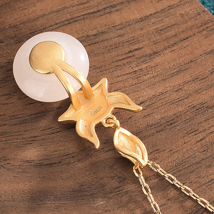 Buddha Stones White Jade Fox Copper Coin Protection Luck Necklace Pendant - image 3