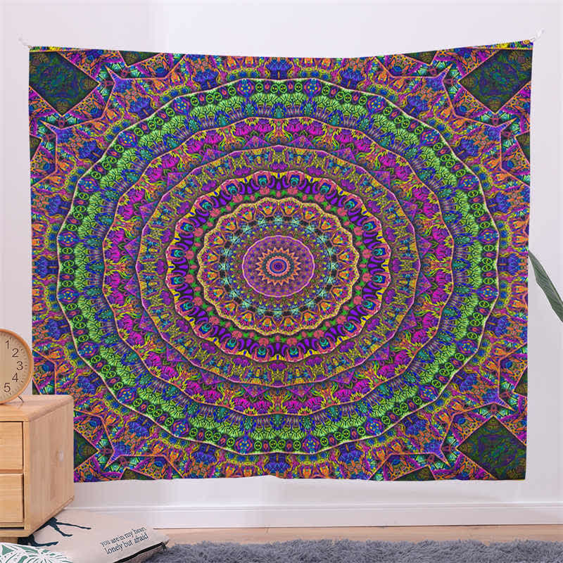 Bohemian Mandala Pattern Tapestry Wall Hanging Wall Art Focus Creativity Home Living Room Decor - Green - 150*230cm - image 8