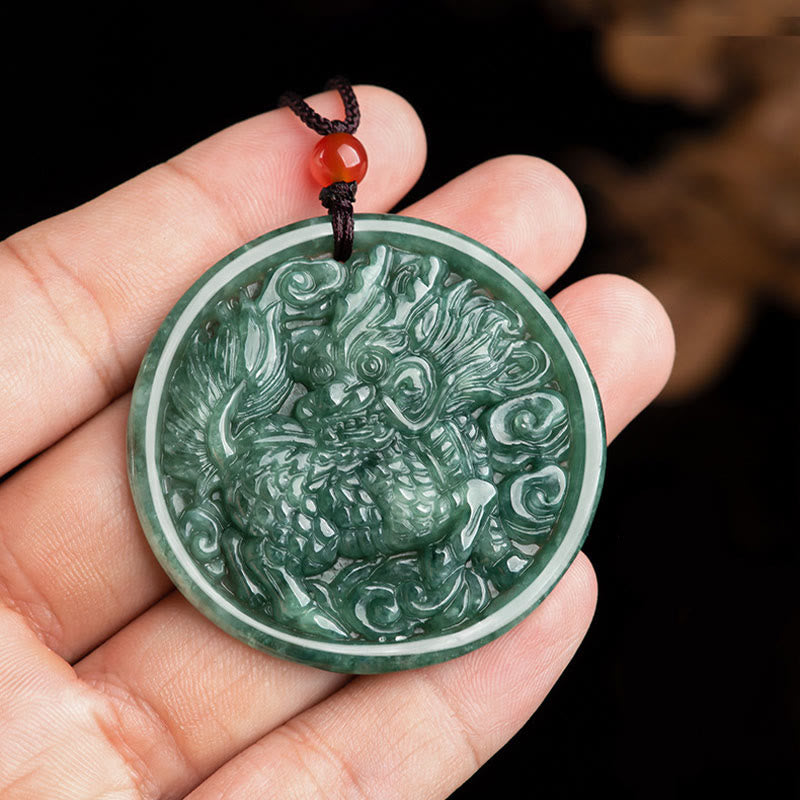 Buddha Stones Natural Jade Kirin Abundance String Necklace Pendant - image 4