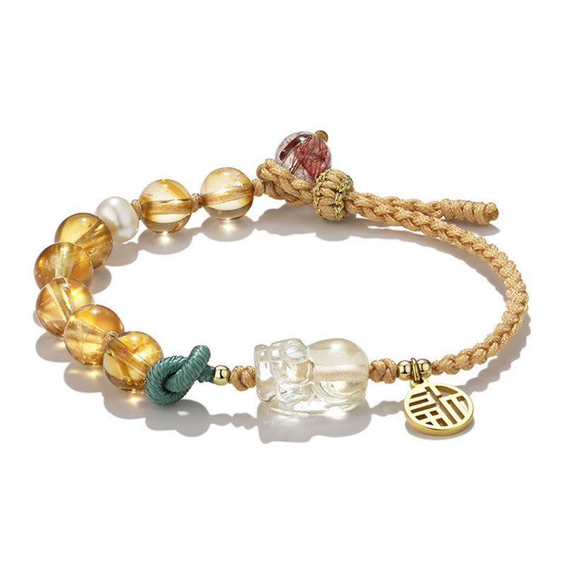 Buddha Stones Citrine PiXiu Fu Character Prosperity String Braided Bracelet - image 4