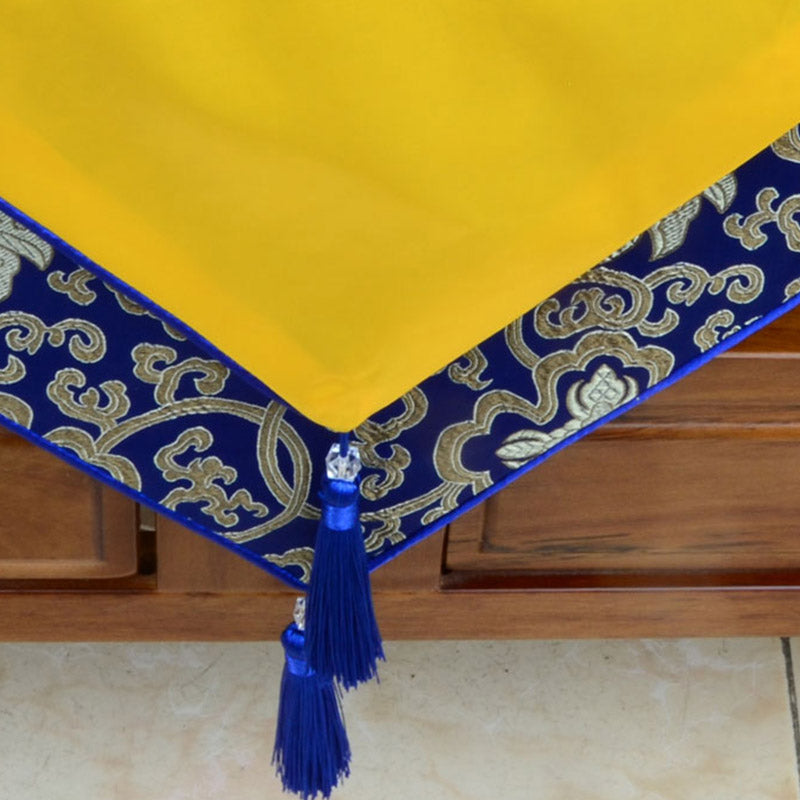 Prayer Altar Flower Vajra Dragon Pattern Tibetan Auspicious Symbols Tassels Jacquard Table Runner - image 6